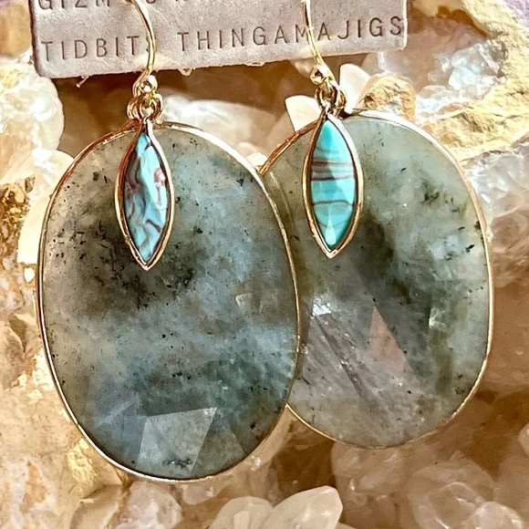 NWT Anthropologie Turquoise & Labradorite Layered Gemstone Earrings - Picture 10 of 12